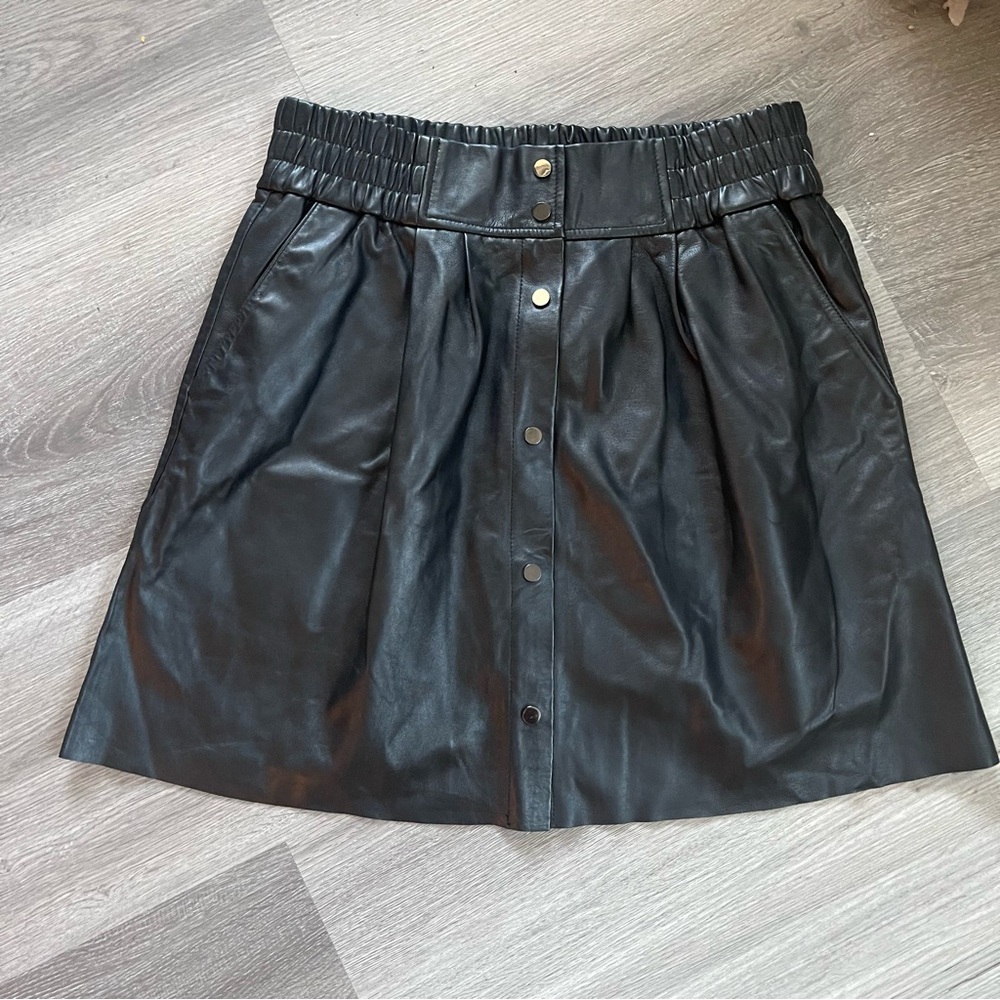 Black Faux Leather Mini Skirt with Button Front